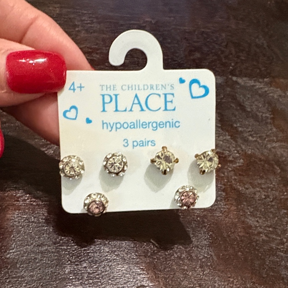 The Children’s Place 3 pairs of crystal studs pierced earrings